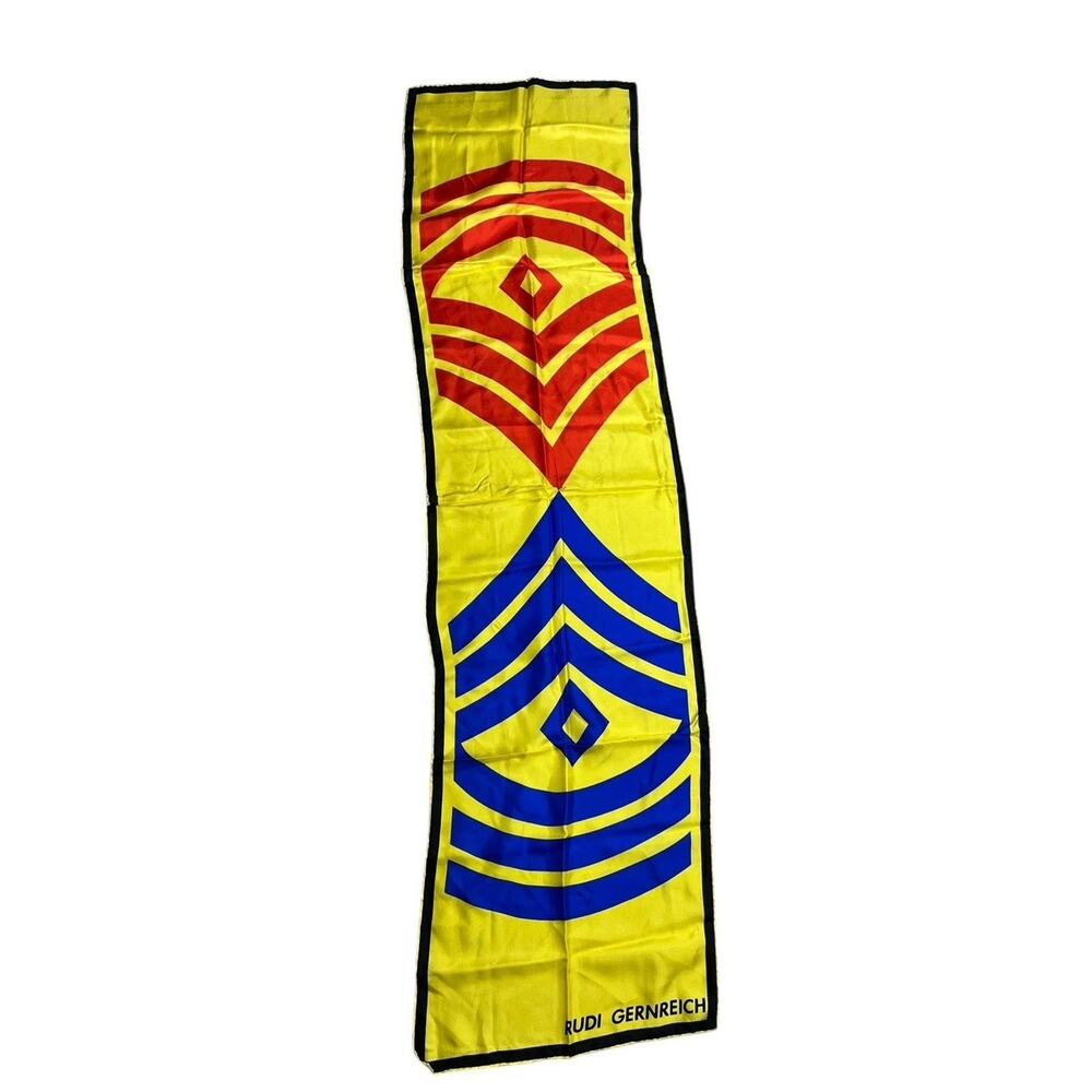 Vintage Rudi Gernreich Scarf Red Yellow Blue Women’s Silk Rolled Japan Geometric